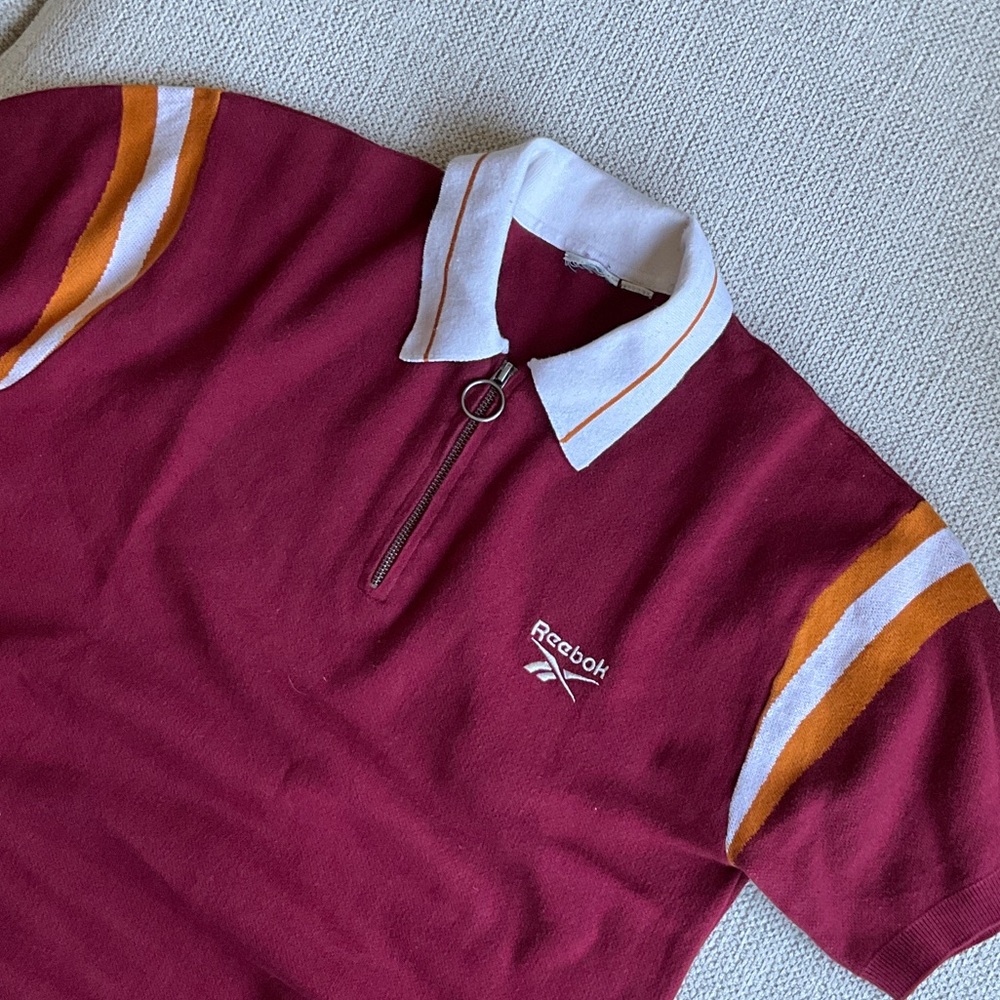 Reebok Kids' Burgundy and Orange Striped Polo